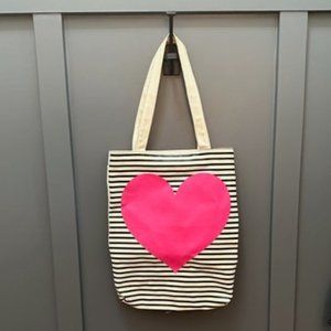 Bando Hot Pink Striped Heart Canvas Tote Bag!